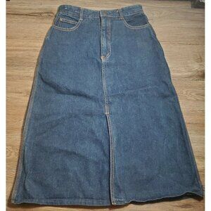 Vtg de choix blue jean denim skirt high waist retro slit 1 button fly pocket 70s